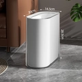 White narrow press-top trash can with transparent shell for home kitchens and bathrooms - Layered Style / White