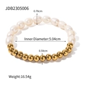 18k gold plated stainless steel elastic bracelet featuring pearls and metallic beads - JDB2305006-Pearl and Gold Bead Bracelet