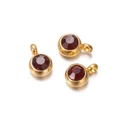 Three faceted red zircon pendants with gold-plated metal frames and hanging loops - 10 Pieces per Pack / Gold Border Wine Red Stone