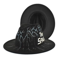 Black wool fedora with white lightning bolt patterns and Tiny Spark side lettering - Lightning Letter Style (6#)