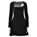 Elegant black long sleeve mini dress with square neckline and bow detail on white background - S / Black