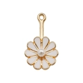 White daisy pendant with gold frame and central pearl for DIY jewelry making - Round Artificial Pearl Flower (12322)