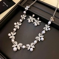 Silver butterfly jewelry set with rhinestones and pearls on black display tray - Silver Leaf Necklace 2pcs Set (102#)