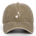 Detailed close-up of music heart embroidery on khaki washed cotton baseball cap - Khaki