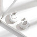 Minimalist C-shaped stainless steel earrings with premium white enamel finish - Silver Base / White