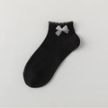 Sweet black lace ankle socks with white organza bow detail for a Lolita style look - One Size / Black