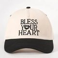 Casquette de baseball bicolore beige et noir avec broderie BLESS YOUR HEART et lèvres - Crème/Noir