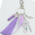 Portachiavi acchiappasogni boho con nappa viola, cristallo di ametista e foglia - Stile Nappa Di Cristallo Viola / Viola