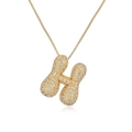 Gold-plated letter H peanut shell pendant necklace with full diamond inlay - Letter H