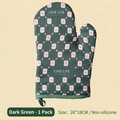 Dark green oven mitt with pink floral pattern and LOVE LIFE text, size 26x18cm - Dark Green Floral (without Silicone) 1pc