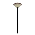 Fan-shaped makeup brush with black handle and white bristles featuring brown tips - Small Black