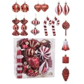 Set di 16 decorazioni natalizie in plastica rossa e bianca con dettagli in glitter - Borgogna