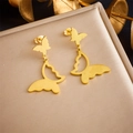 Detailed macro view of gold-plated butterfly drop earrings with layered wings and polish - Double Layer Smart Butterfly Style (E5750 Gold)