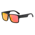 Lunettes de soleil polarisées rectangulaires avec monture bois sombre et verres orange - Monture Grain de Bois Noir Film Rouge