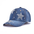 Blue denim baseball cap with sparkling rhinestone star and studded embellishments - 39-Five Star Stud-Medium Blue