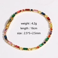 Detail shot of multi-color zircon gold-plated bracelet with precise size and weight specs - 2.5mm Multi-color Zirconia / Gold