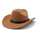 Classic brown wool felt fedora hat with black leather band and metal buckle detailing - M (56-58cm) / Khaki