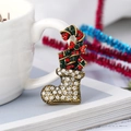 Christmas stocking brooch with red and green crystals on a vintage gold metal base - BR1336 Antique Gold Gift Sock