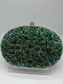 Green sunflower evening clutch bag with emerald rhinestones and gold metal frame - Green Style B