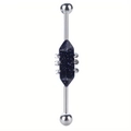 Barbell industriale in acciaio argentato con una pietra blu scuro effetto stellato - Pietra sand blu