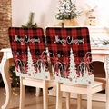 Red and black checkered Christmas chair covers with white trees and Merry Christmas text - Red Black Plaid Xmas Tree Snowflake (YT01-18)
