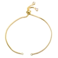 Detail of adjustable golden box chain bracelet featuring a slider ball and clear zircons - Slider Box Chain / Gold (Q0199)