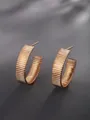 Golden C-shaped hoop earrings with fine horizontal ribbed texture and modern design - Ribbed C-Shape Earrings (No. 159) / Gold