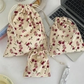 Three-piece beige corduroy drawstring storage bags with vintage red rose floral print - Cream Rose