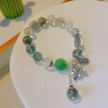 Green phantom crystal beaded bracelet with silver elephant and lucky pendants - Green Ghost: Lucky Talisman Auspicious Elephant Bracelet