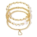 Three-piece gold beaded bracelet set with MAMA letter beads and hollow heart pendant - Gold Round Bead White MAMA Three-piece Layered Style