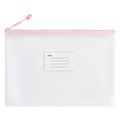 White A4 mesh file bag with pink zipper and clear index card slot for student organization - Morandi Light Pink - Label