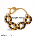 Bracelet léopard en acier inoxydable plaqué or 18K avec fermoir à bascule, 190mm - Bracelet à Maillons Ovales Imprimé Léopard (TB5168)