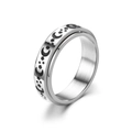 Rotating stainless steel spinner ring with engraved moon and stars in silver finish - US 10 / Moon & Star