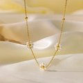 Three Artificial Pearl Flowers Necklace (QYH6075) / Gold