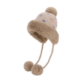 Gorro de invierno de punto caqui con orejeras y pompones de piel sintética suave - Caqui