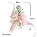Pink and white rose wrist corsage with silk ribbons for wedding bridesmaids and guests - Pink Champagne Small Rose Wrist Corsage / 7x14cm