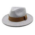 Classic light grey wool felt fedora hat with a stylish dark brown decorative band - M (56-58cm) / Light Heather Grey