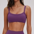Reggiseno sportivo viola scuro con doppie spalline in tessuto spazzolato elastico - Viola Scuro