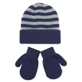 Kids winter knit beanie and mittens set with blue and grey stripes for warmth - S / Mittens Style / Navy And Grey Stripes
