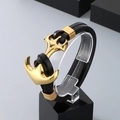Bracciale punk da uomo in pelle nera intrecciata con chiusura ad ancora in oro - Fibbia Irregolare Dorata Corda in Pelle Nera (KB71179-BD)