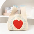 Knitted off-white handbag featuring a large red heart and blue script pattern - Beige Red Heart Letter
