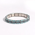 Detail of blue dolphin pattern on modular stainless steel stretch link bracelet - Dolphin Jumping Wave Pattern (款式4)