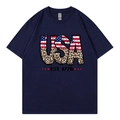 T-shirt bleu marine à manches courtes avec imprimé vintage USA EST. 1776 pour l'été - Marine 318