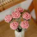 Handcrafted crochet bouquet with six pink yarn roses in a small white ceramic vase - Single Finished Flower / Bubble Rose (Pink)