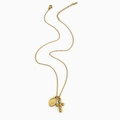 Gouden titanium stalen ketting met Maagd Maria-medaille en een kralen kruishanger - Goud Kruis Maagd Maria