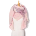 Soft pink and purple woven plaid shawl scarf with fringed edges for women - Soft Pink Plaid