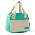 Borsa termica trapezoidale blu tiffany e bianco crema con manici in pelle - Verde