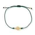 Dark green woven rope bracelet featuring a golden Saint Benedict religious medal - Dark Green