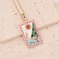 Collar de tarot vintage bañado en oro de 18 quilates con colgante de esmalte y circonitas - Estilo Sol y Montañas (3#)