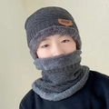 Winter thermal knit hat and scarf set in dark grey with thick faux fur lining - Kids / 2-Piece Set (Hat + Scarf) / Gray